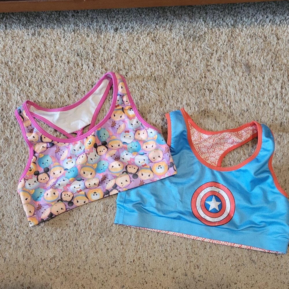 Lot of 2 Teen Disney Marvel Sports Bras Youth XL